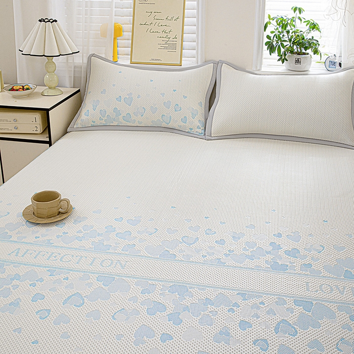 91家纺网 家纺一手货源 找家纺 富馨莱 2026新款PE乙纶高克重冰豆豆席凉感凉席单件席子床笠款支持一件定做尺寸学生宿舍 爱意满满-蓝