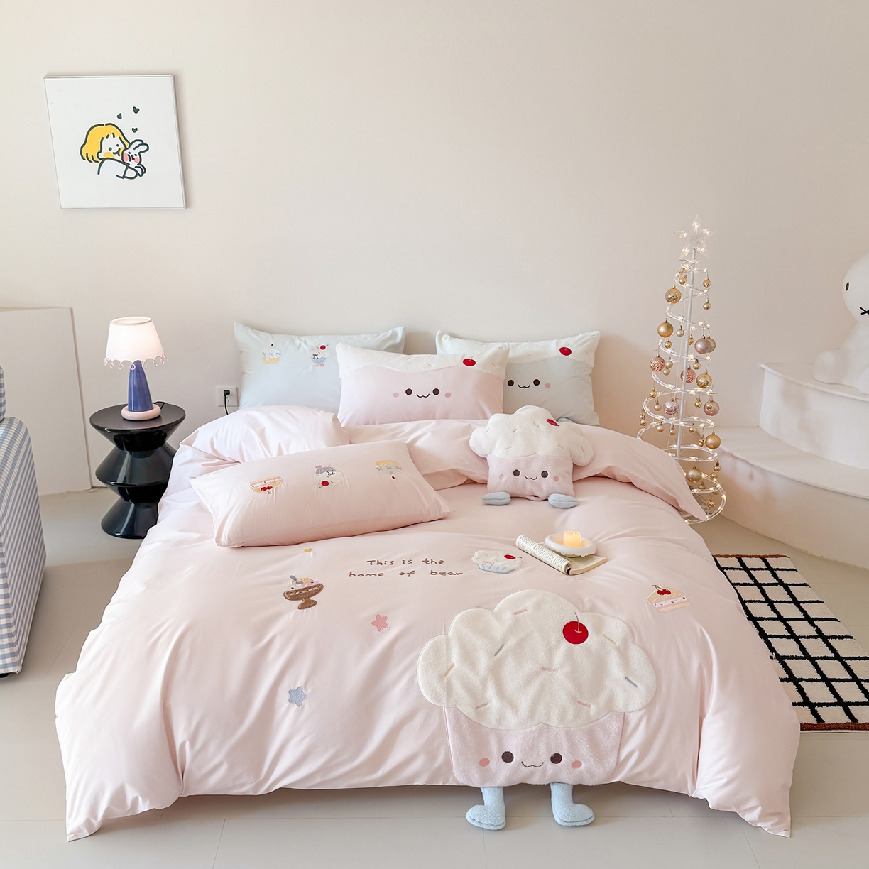 91家纺网 家纺一手货源 找家纺 （总）嗨购家纺 2026新款棉麻纯色提花系列四件套-蓝桉（控价 标准408/加大428）