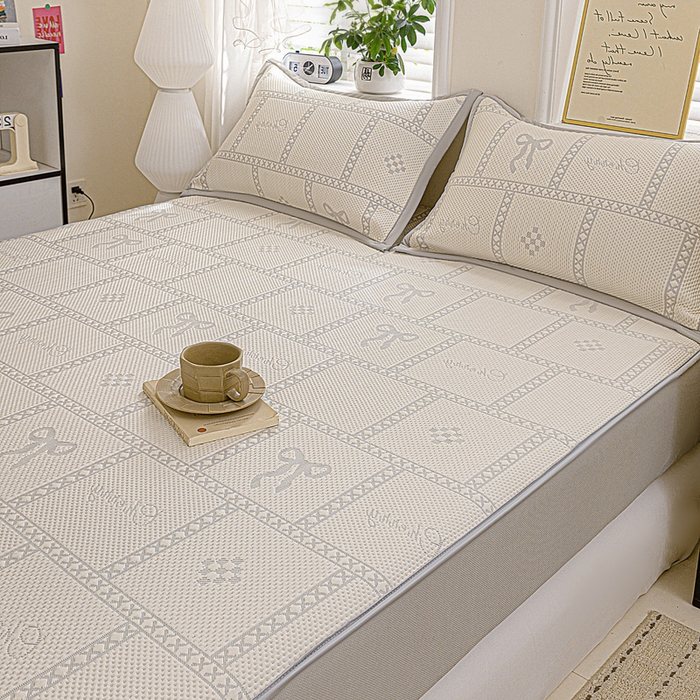 91家纺网 家纺一手货源 找家纺 富馨莱 2026新款PE乙纶高克重冰豆豆席凉感凉席单件席子床笠款支持一件定做尺寸学生宿舍 花蝶-灰