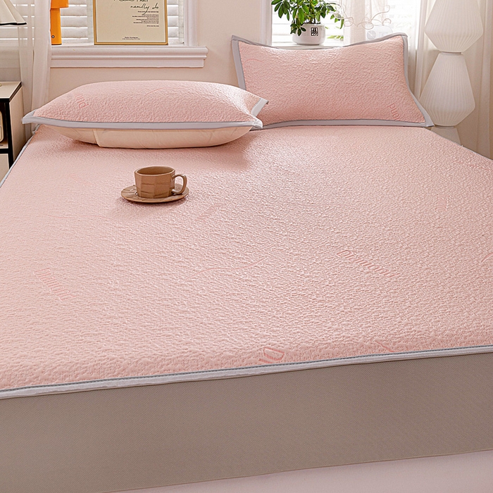 91家纺网 家纺一手货源 找家纺 富馨莱 2026新款PE乙纶高克重冰豆豆席凉感凉席单件席子床笠款支持一件定做尺寸学生宿舍 寻意-粉