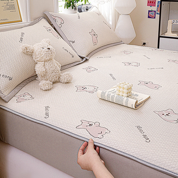 91家纺网 家纺一手货源 找家纺 富馨莱 2026新款PE乙纶高克重冰豆豆席凉感凉席单件席子床笠款支持一件定做尺寸学生宿舍 小狗-柯基