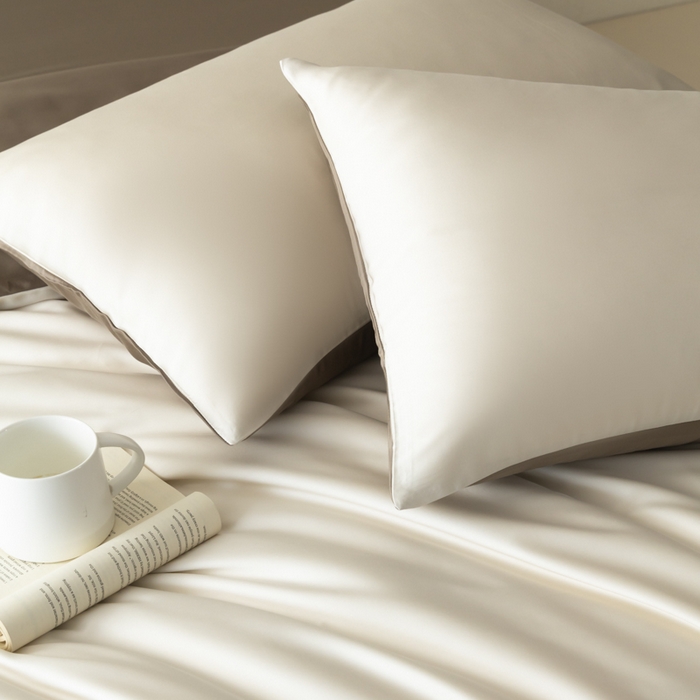 91家纺网 家纺一手货源 找家纺 禾时 2026新款60支奥地利兰精双拼纯色天丝四件套 乳蛋白-冷岩灰