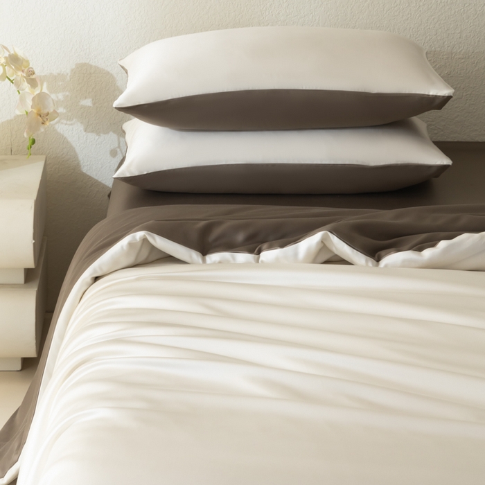 91家纺网 家纺一手货源 找家纺 禾时 2026新款60支奥地利兰精双拼纯色天丝四件套 乳蛋白-冷岩灰