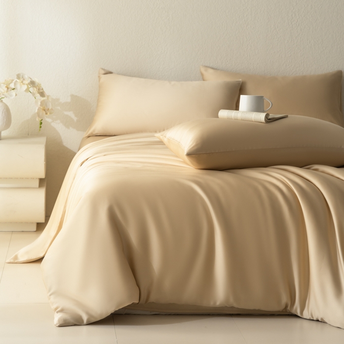 禾时 2026新款60支奥地利兰精双拼纯色天丝四件套 沙茶色