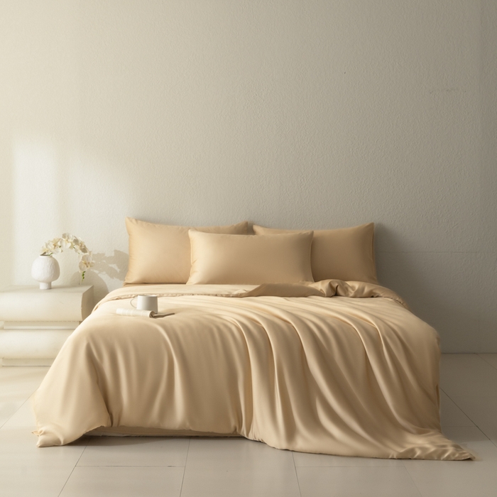 91家纺网 家纺一手货源 找家纺 禾时 2026新款60支奥地利兰精双拼纯色天丝四件套 沙茶色