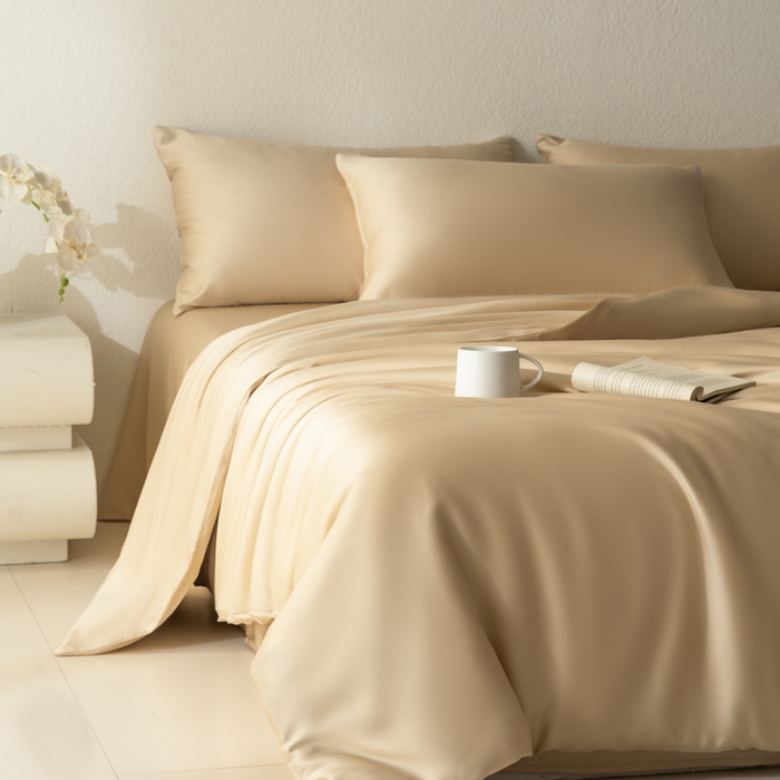 91家纺网 家纺一手货源 找家纺 禾时 2026新款60支奥地利兰精双拼纯色天丝四件套 沙茶色