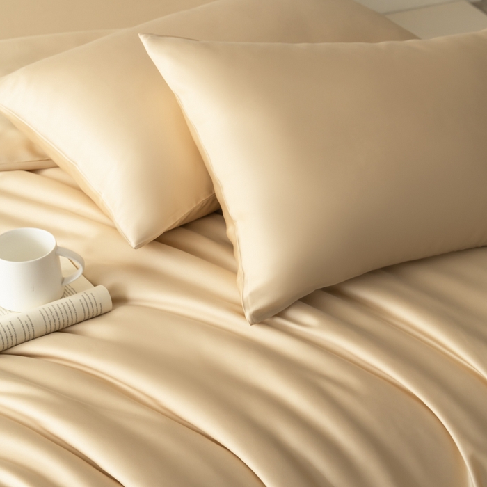 91家纺网 家纺一手货源 找家纺 禾时 2026新款60支奥地利兰精双拼纯色天丝四件套 沙茶色