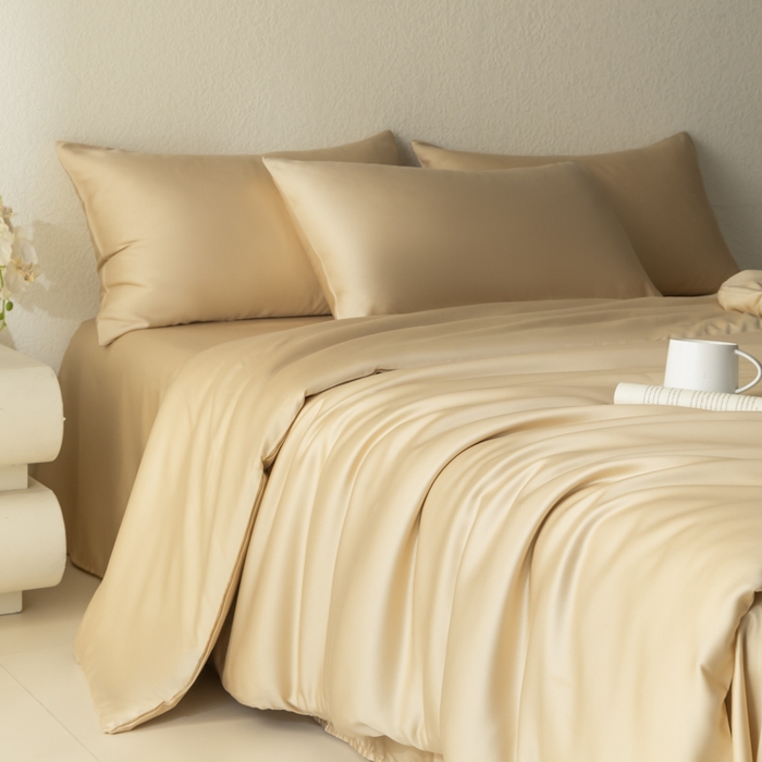 91家纺网 家纺一手货源 找家纺 禾时 2026新款60支奥地利兰精双拼纯色天丝四件套 沙茶色