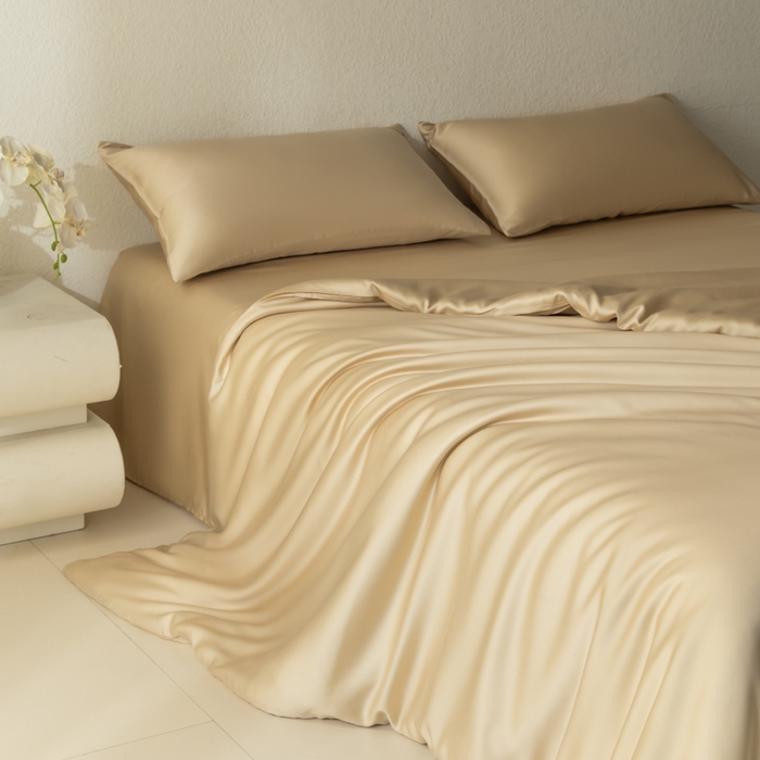 91家纺网 家纺一手货源 找家纺 禾时 2026新款60支奥地利兰精双拼纯色天丝四件套 沙茶色