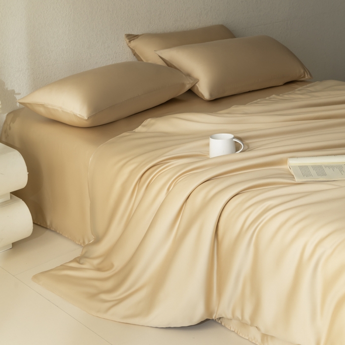 91家纺网 家纺一手货源 找家纺 禾时 2026新款60支奥地利兰精双拼纯色天丝四件套 沙茶色