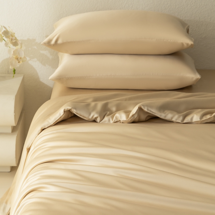 91家纺网 家纺一手货源 找家纺 禾时 2026新款60支奥地利兰精双拼纯色天丝四件套 沙茶色