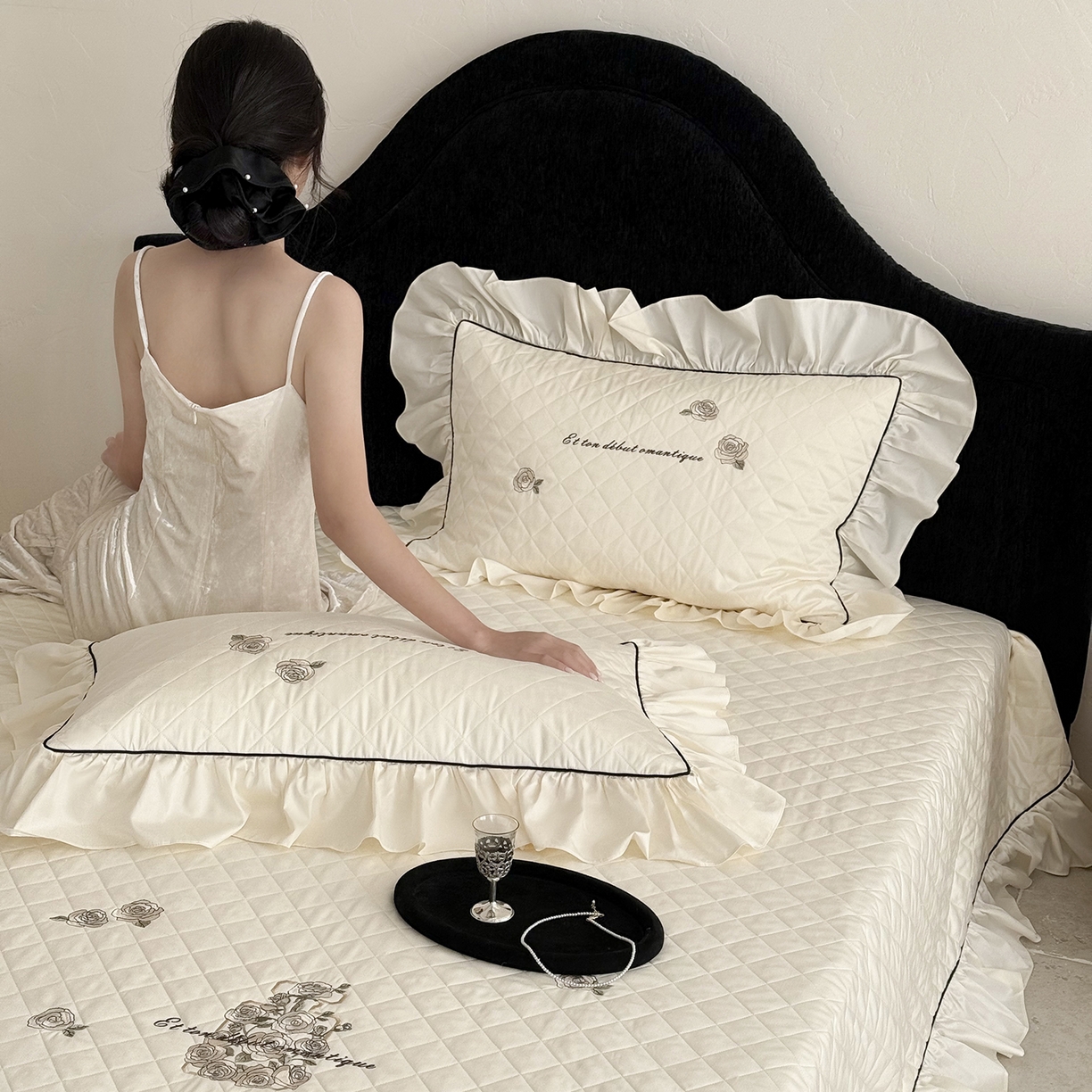 91家纺网 家纺一手货源 找家纺 （总）嗨购家纺 2026新款棉麻纯色提花系列四件套-蓝桉（控价 标准408/加大428）