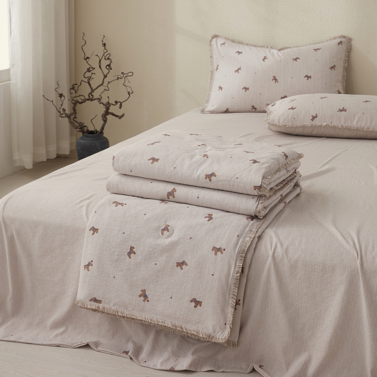 91家纺网 家纺一手货源 找家纺 （总）网客家纺 2026新款提花色织麻夏被四件套