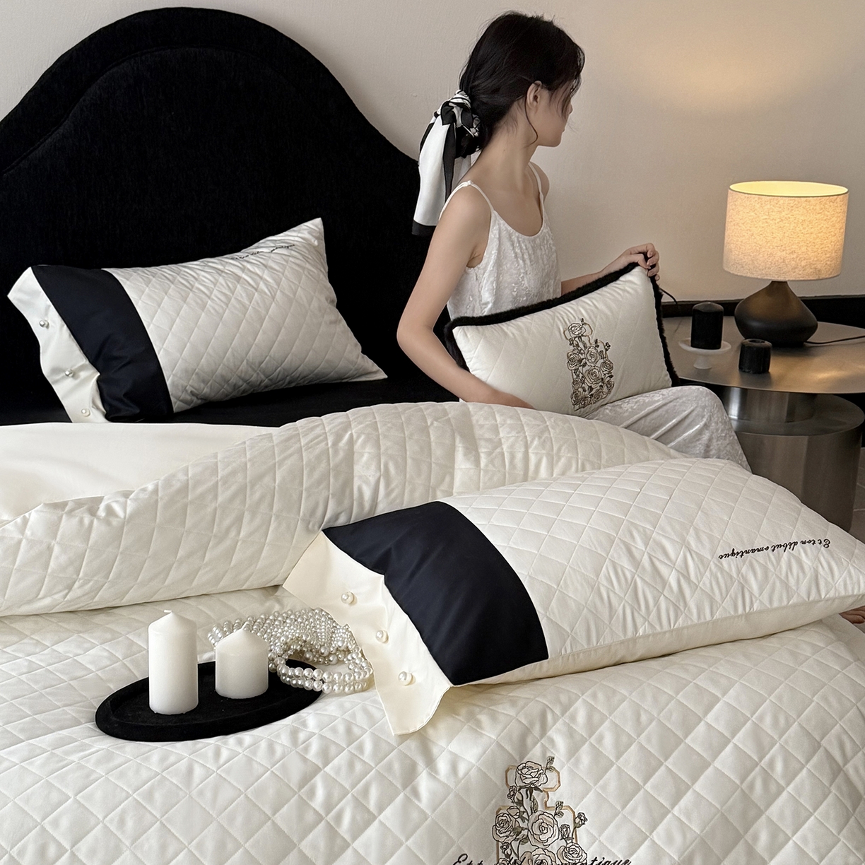 91家纺网 家纺一手货源 找家纺 （总）嗨购家纺 2026新款50S长绒棉刺绣四件套-山茶花涧（控价 标准338/358）