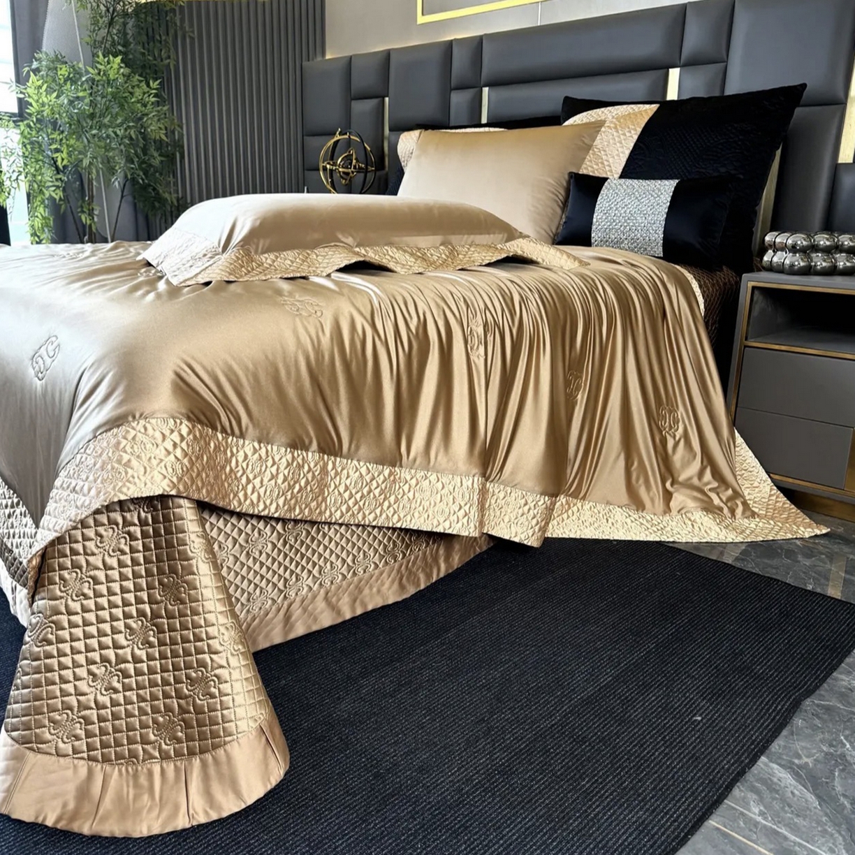 91家纺网 家纺一手货源 找家纺 edra 2026新款凉感醋酸御锦缎夏被四件套 咖色