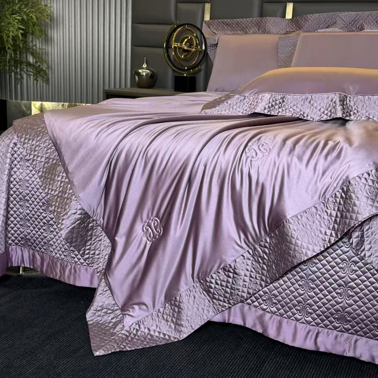 91家纺网 家纺一手货源 找家纺 edra 2026新款凉感醋酸御锦缎夏被四件套 紫色