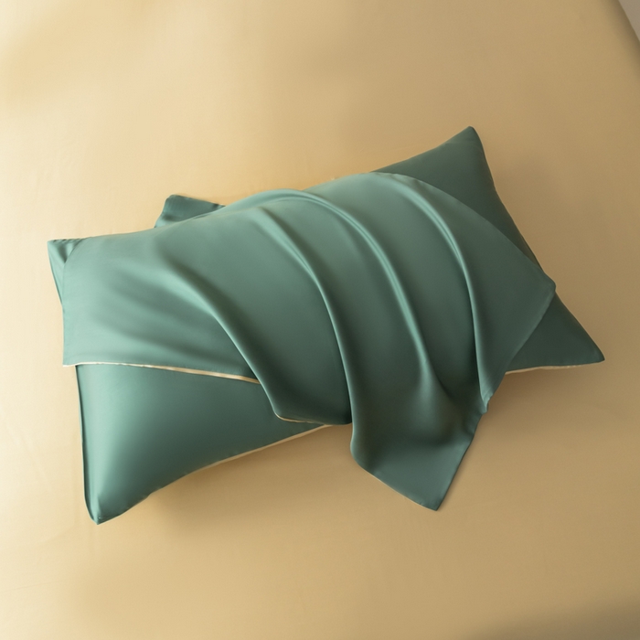 91家纺网 家纺一手货源 找家纺 禾时 2026新款60支奥地利兰精双拼纯色天丝四件套 天青色-香槟金