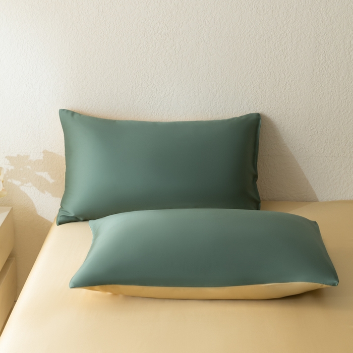 91家纺网 家纺一手货源 找家纺 禾时 2026新款60支奥地利兰精双拼纯色天丝四件套 天青色-香槟金