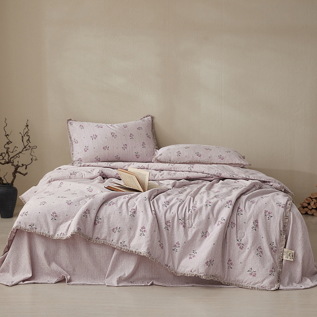 91家纺网 家纺一手货源 找家纺 网客家纺 2026新款提花色织麻夏被四件套 云溪紫