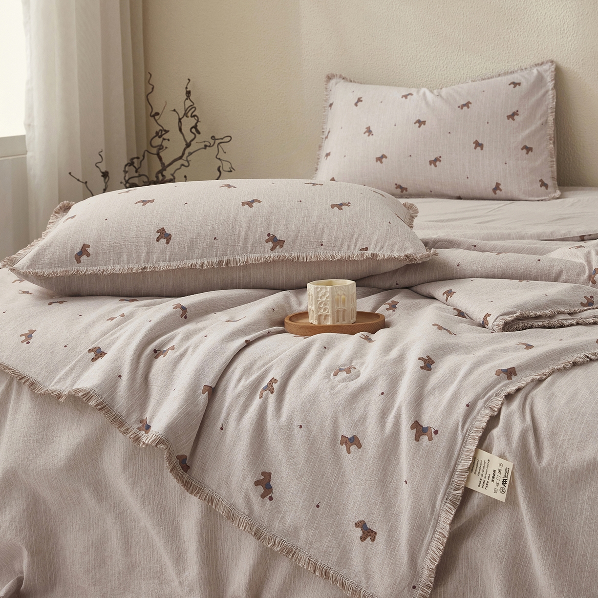 91家纺网 家纺一手货源 找家纺 网客家纺 2026新款提花色织麻夏被四件套 宝丽咖