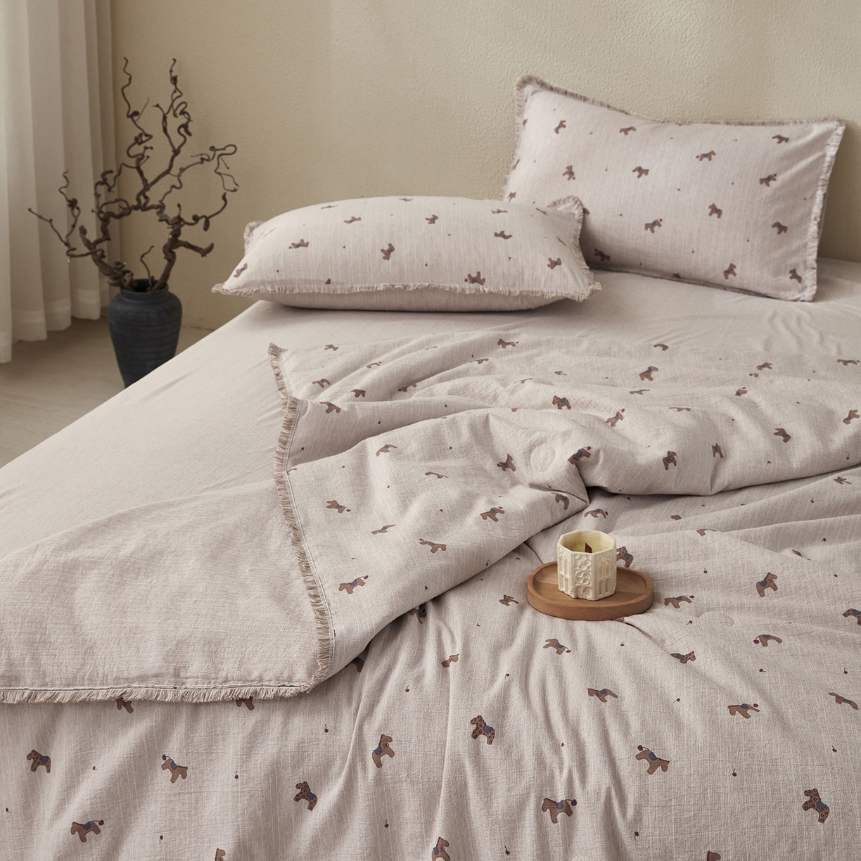 91家纺网 家纺一手货源 找家纺 网客家纺 2026新款提花色织麻夏被四件套 宝丽咖