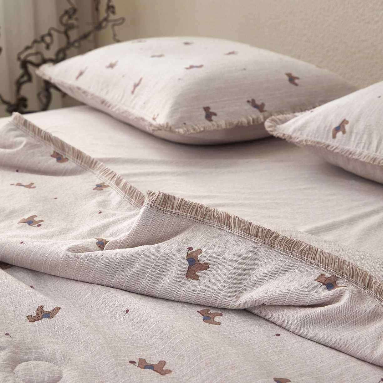 91家纺网 家纺一手货源 找家纺 网客家纺 2026新款提花色织麻夏被四件套 宝丽咖