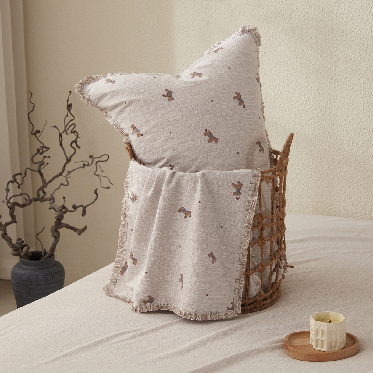 91家纺网 家纺一手货源 找家纺 网客家纺 2026新款提花色织麻夏被四件套 宝丽咖