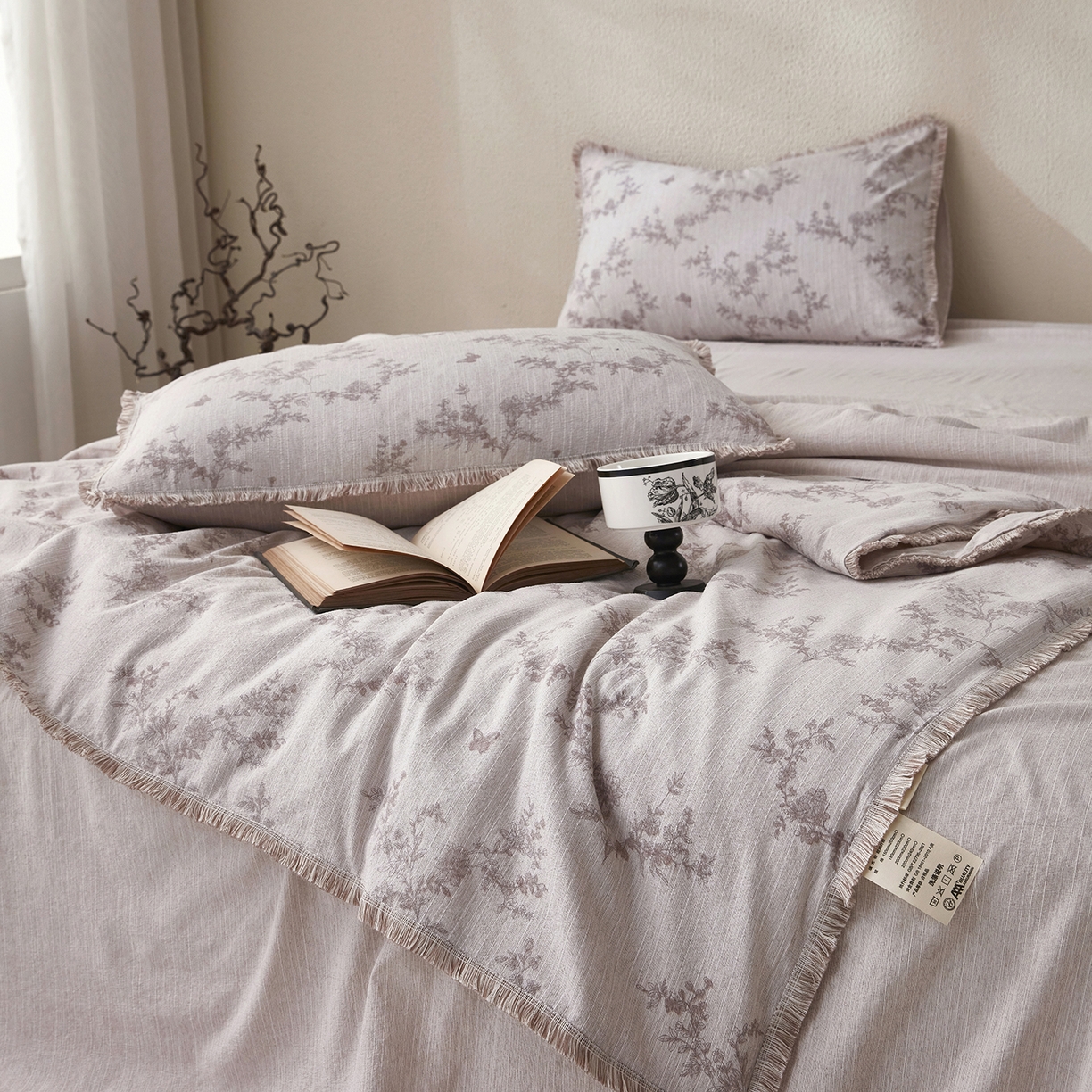 91家纺网 家纺一手货源 找家纺 网客家纺 2026新款提花色织麻夏被四件套 蝶恋花