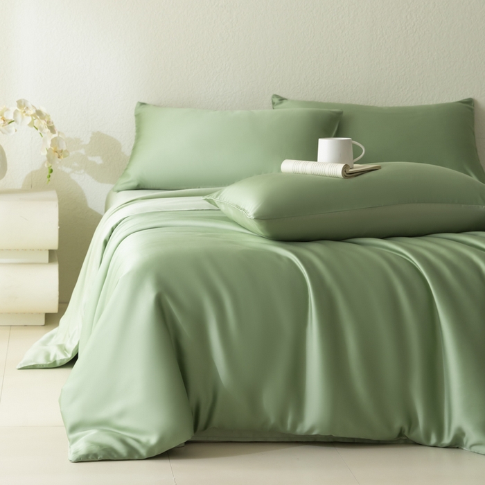 禾时 2026新款60支奥地利兰精双拼纯色天丝四件套 香奈儿绿-嫩叶绿