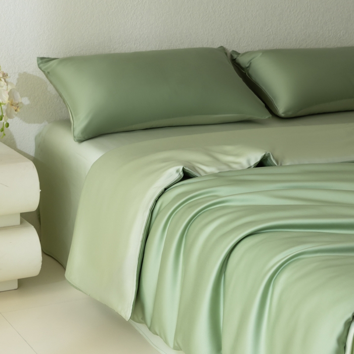 91家纺网 家纺一手货源 找家纺 禾时 2026新款60支奥地利兰精双拼纯色天丝四件套 香奈儿绿-嫩叶绿