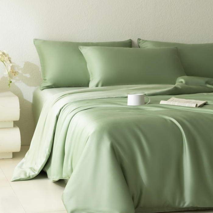 91家纺网 家纺一手货源 找家纺 禾时 2026新款60支奥地利兰精双拼纯色天丝四件套 香奈儿绿-嫩叶绿