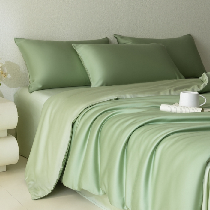 91家纺网 家纺一手货源 找家纺 禾时 2026新款60支奥地利兰精双拼纯色天丝四件套 香奈儿绿-嫩叶绿