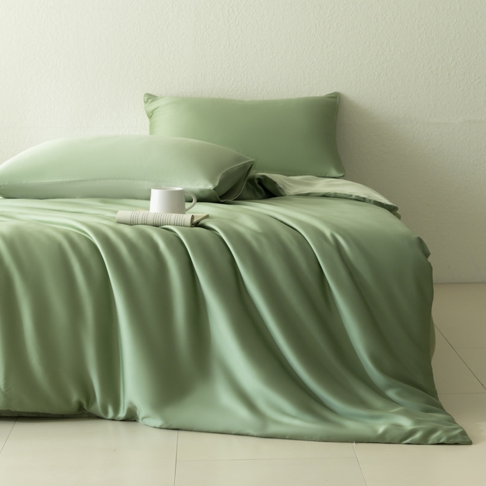 91家纺网 家纺一手货源 找家纺 禾时 2026新款60支奥地利兰精双拼纯色天丝四件套 香奈儿绿-嫩叶绿