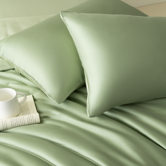 91家纺网 家纺一手货源 找家纺 禾时 2026新款60支奥地利兰精双拼纯色天丝四件套 香奈儿绿-嫩叶绿