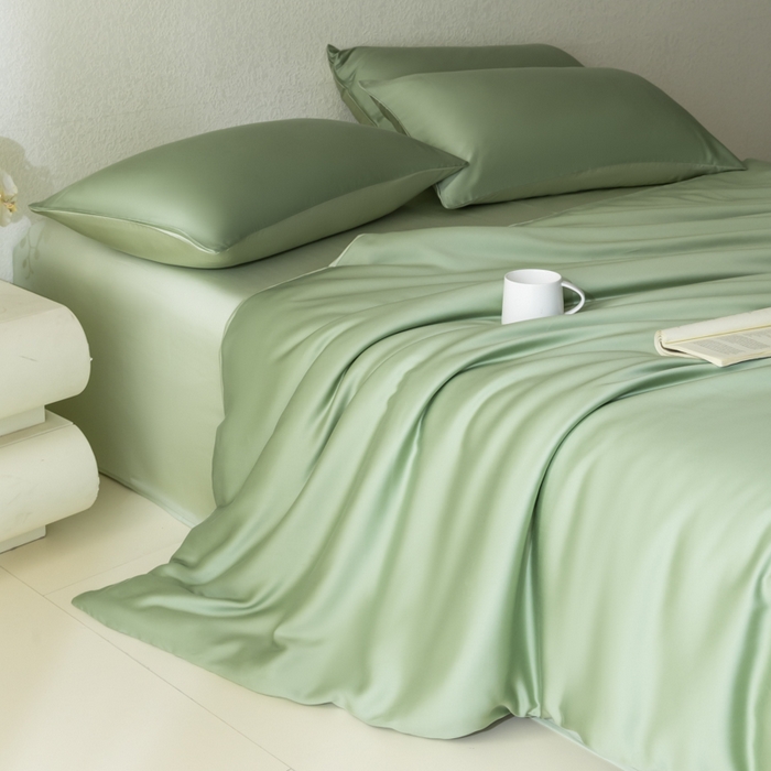 91家纺网 家纺一手货源 找家纺 禾时 2026新款60支奥地利兰精双拼纯色天丝四件套 香奈儿绿-嫩叶绿