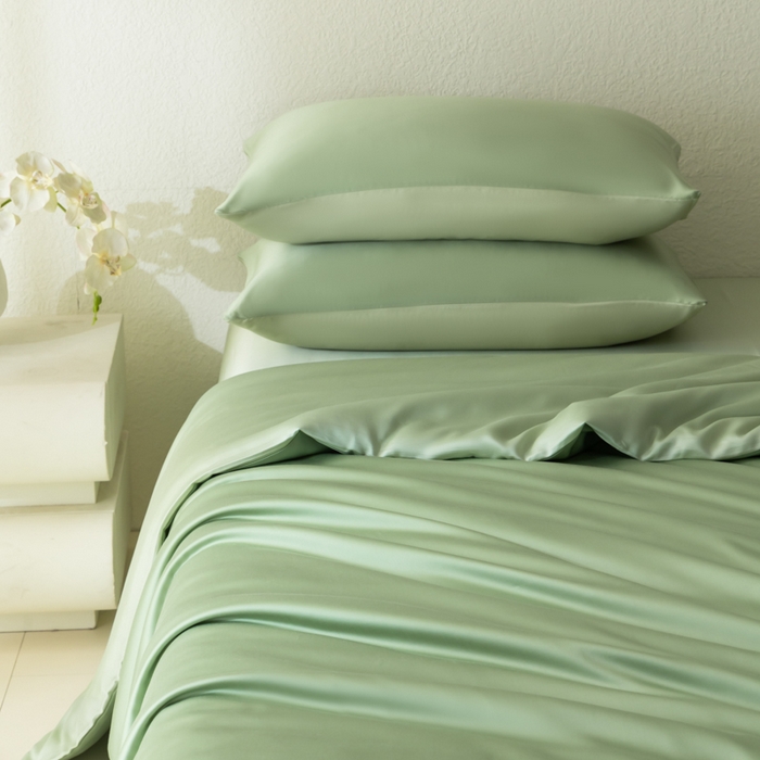 91家纺网 家纺一手货源 找家纺 禾时 2026新款60支奥地利兰精双拼纯色天丝四件套 香奈儿绿-嫩叶绿