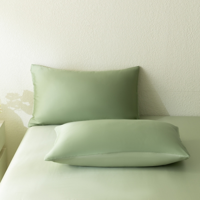 91家纺网 家纺一手货源 找家纺 禾时 2026新款60支奥地利兰精双拼纯色天丝四件套 香奈儿绿-嫩叶绿