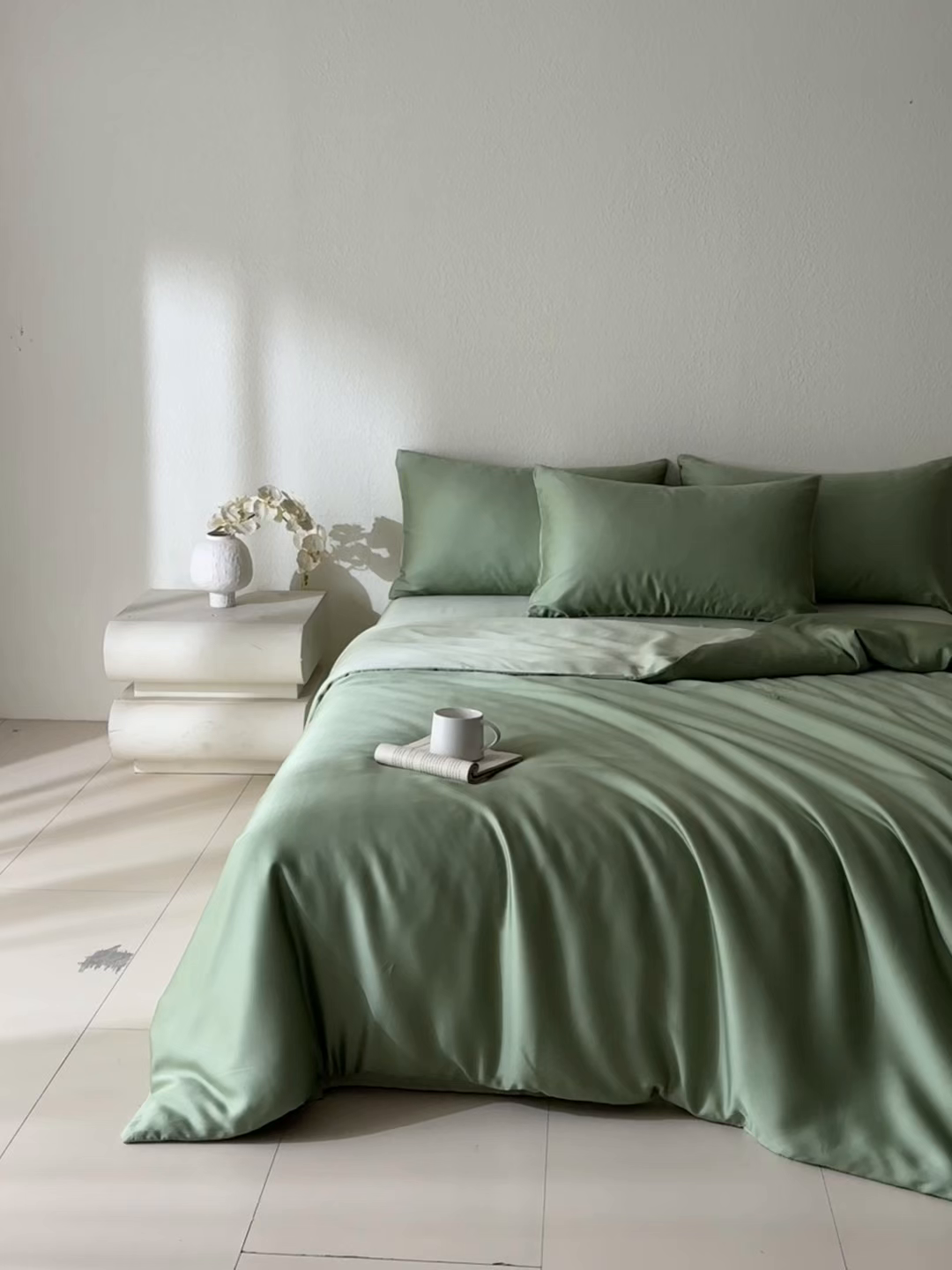 91家纺网 家纺一手货源 找家纺 禾时 2026新款60支奥地利兰精双拼纯色天丝四件套 香奈儿绿-嫩叶绿