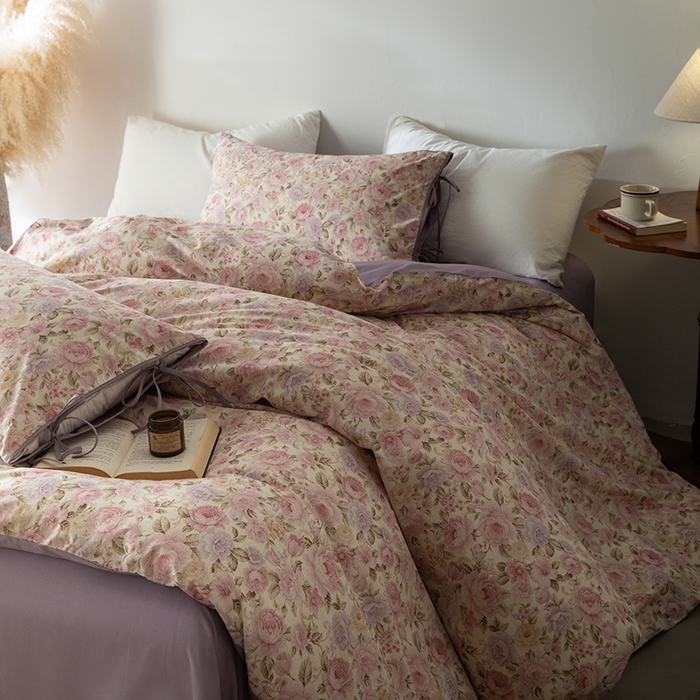 若未家居 LOVEWE HOUSE 2026春夏新款全棉纯棉棉麻色织印花套件清茉系列四件套（控价 券后不低于298） 小荷