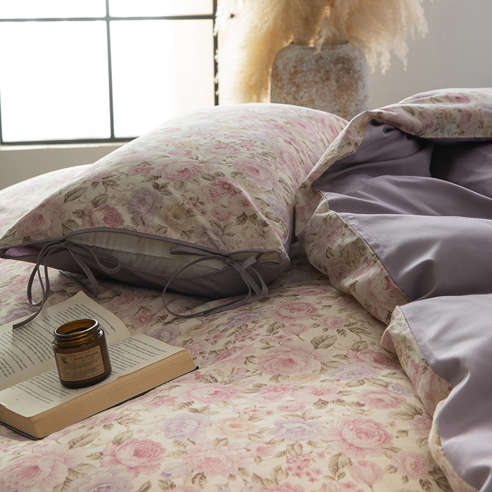 91家纺网 家纺一手货源 找家纺 若未家居 LOVEWE HOUSE 2026春夏新款全棉纯棉棉麻色织印花套件清茉系列四件套（控价 券后不低于298） 小荷