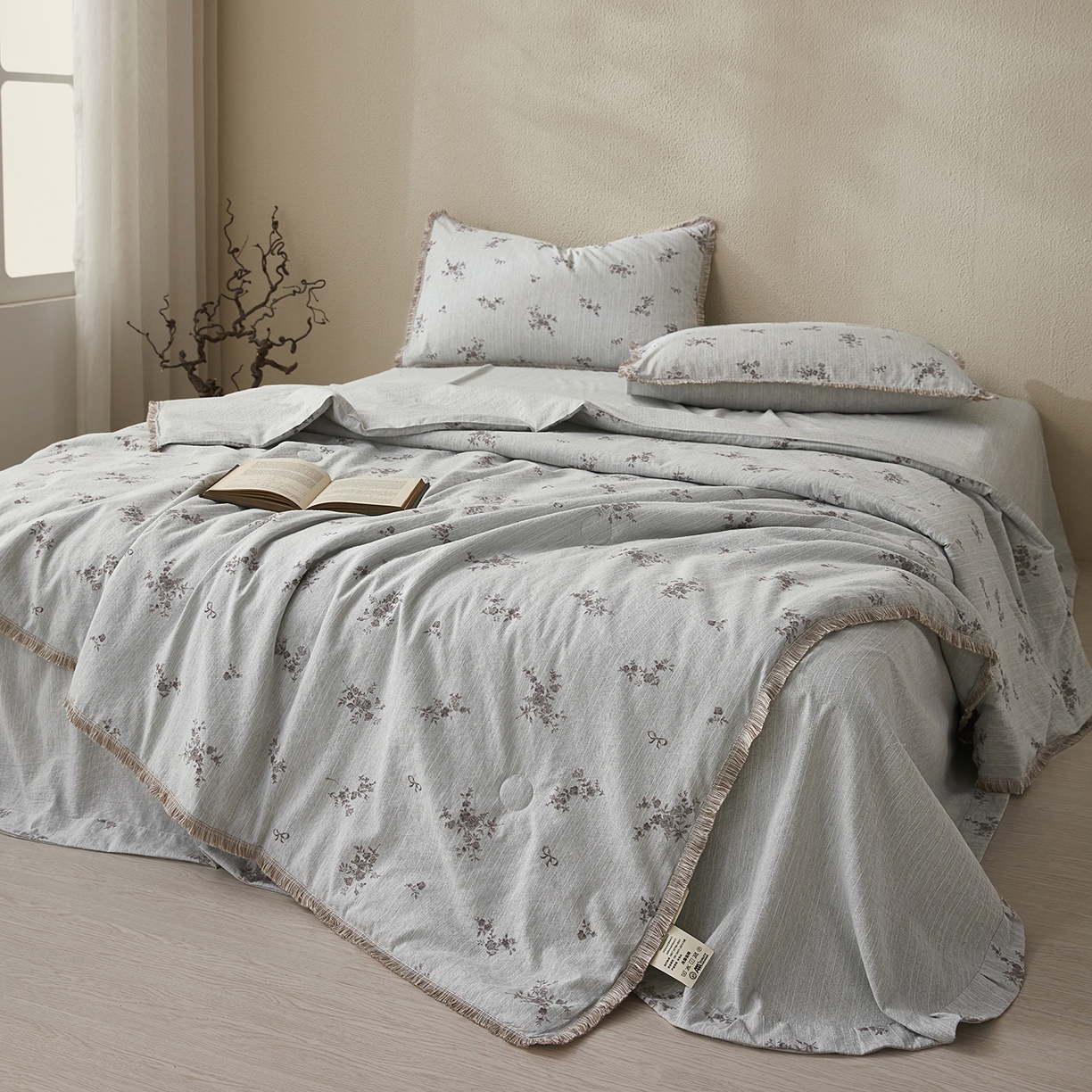 91家纺网 家纺一手货源 找家纺 网客家纺 2026新款提花色织麻夏被四件套 佳人绿