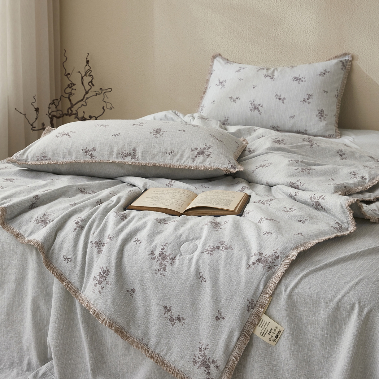 91家纺网 家纺一手货源 找家纺 网客家纺 2026新款提花色织麻夏被四件套 佳人绿