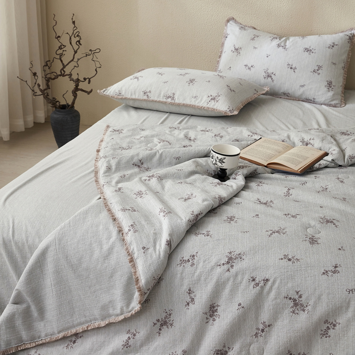 91家纺网 家纺一手货源 找家纺 网客家纺 2026新款提花色织麻夏被四件套 佳人绿