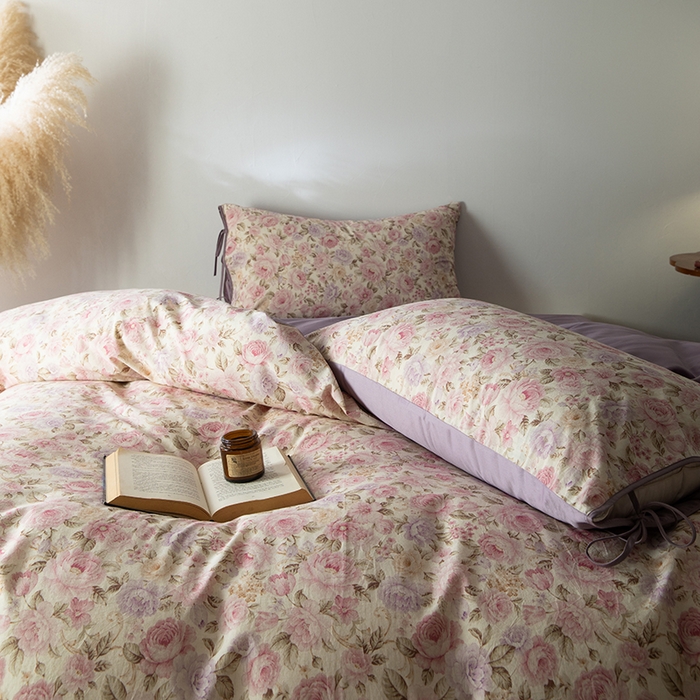 91家纺网 家纺一手货源 找家纺 若未家居 LOVEWE HOUSE 2026春夏新款全棉纯棉棉麻色织印花套件清茉系列四件套（控价 券后不低于298） 小荷