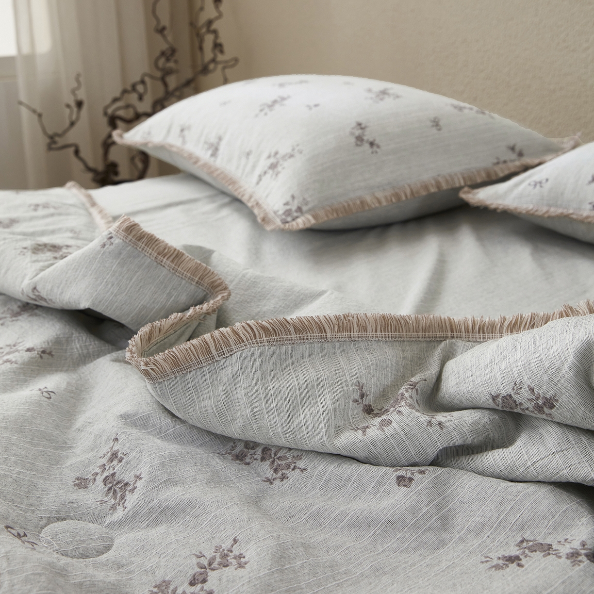 91家纺网 家纺一手货源 找家纺 网客家纺 2026新款提花色织麻夏被四件套 佳人绿