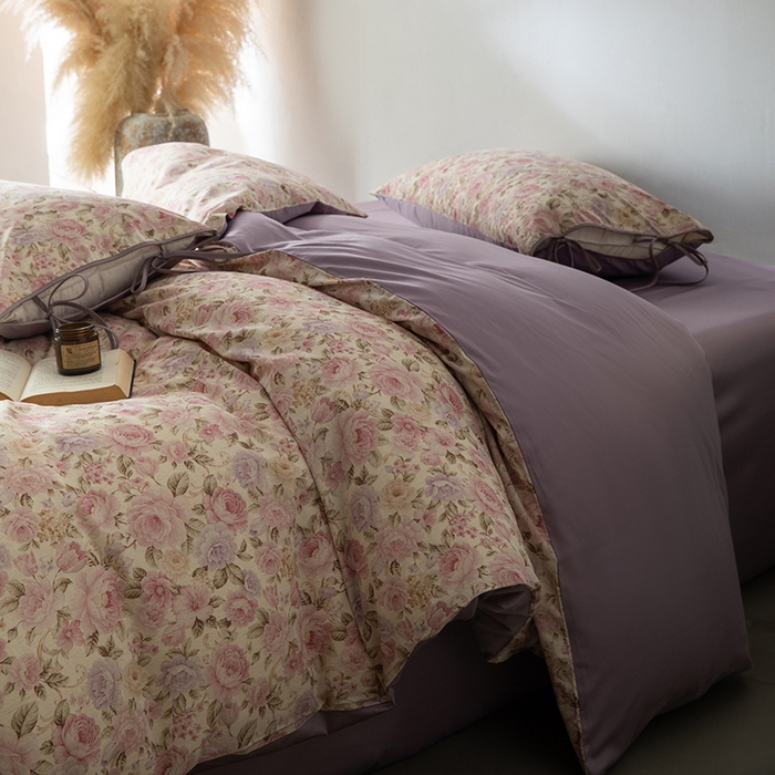 91家纺网 家纺一手货源 找家纺 若未家居 LOVEWE HOUSE 2026春夏新款全棉纯棉棉麻色织印花套件清茉系列四件套（控价 券后不低于298） 小荷