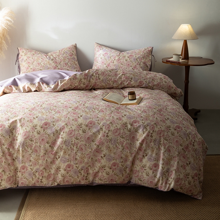 91家纺网 家纺一手货源 找家纺 若未家居 LOVEWE HOUSE 2026春夏新款全棉纯棉棉麻色织印花套件清茉系列四件套（控价 券后不低于298） 小荷