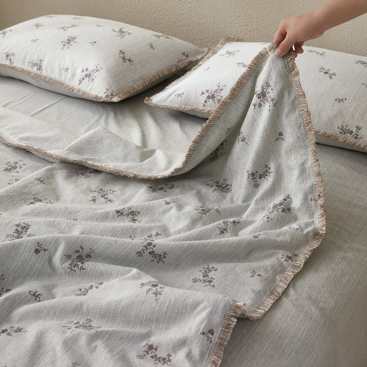 91家纺网 家纺一手货源 找家纺 网客家纺 2026新款提花色织麻夏被四件套 佳人绿