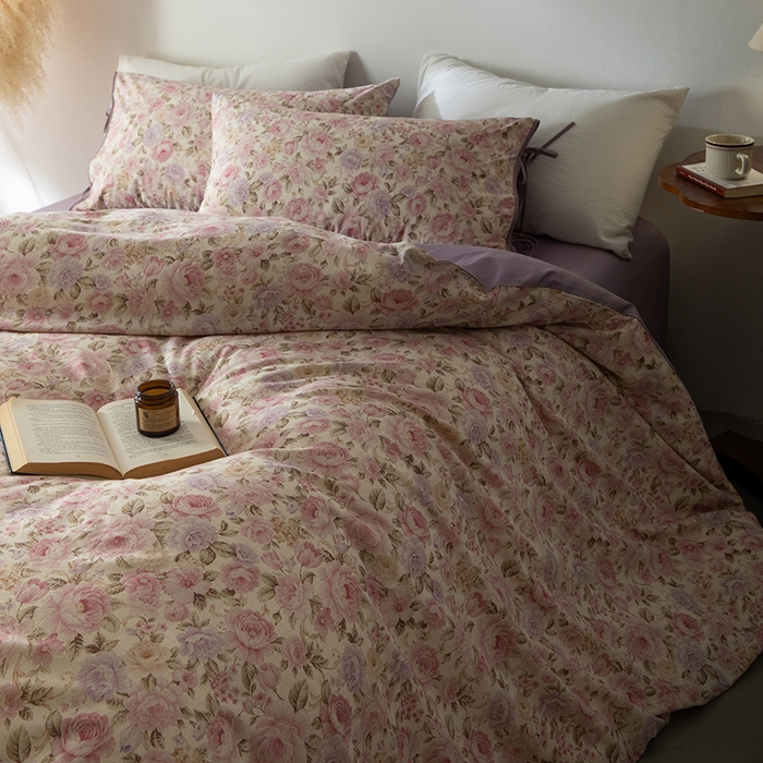 91家纺网 家纺一手货源 找家纺 若未家居 LOVEWE HOUSE 2026春夏新款全棉纯棉棉麻色织印花套件清茉系列四件套（控价 券后不低于298） 小荷