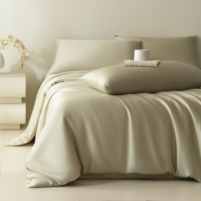 禾时 2026新款60支奥地利兰精双拼纯色天丝四件套 烟轻绿